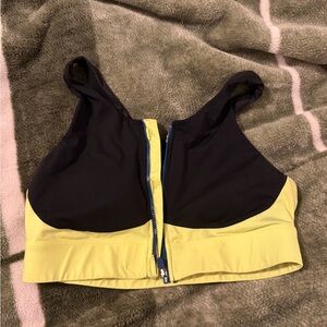 Fabletics Black and Yellow Zip-Front Sports Bra